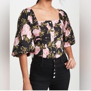 WAYF Floral Puff Sleeve Square Neck 3/4 Sleeve Blouse size small